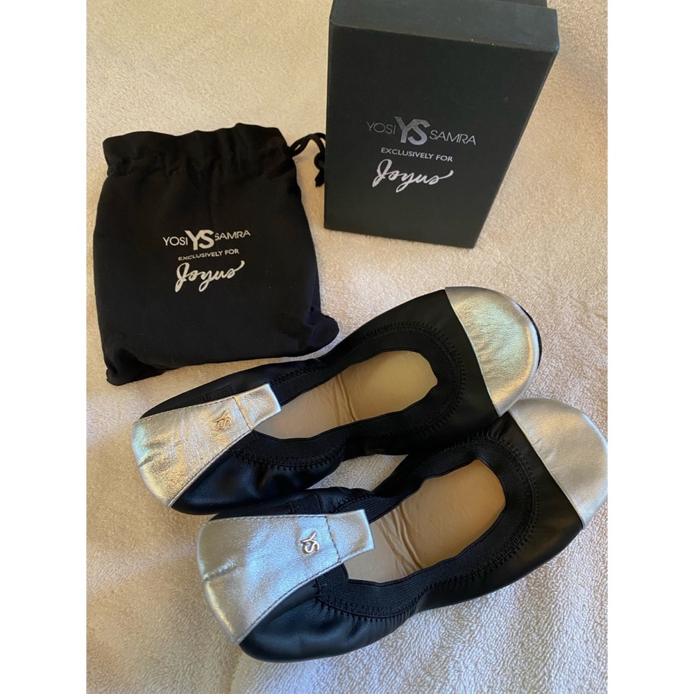 Yosi Samra foldable ballet flat Sz 7 in black and silver
